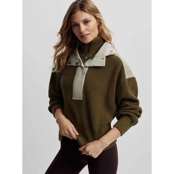 Varley Sweaters - Varley Carter Half Zip True Knit Sweater Dark Olive Mix Size XXS